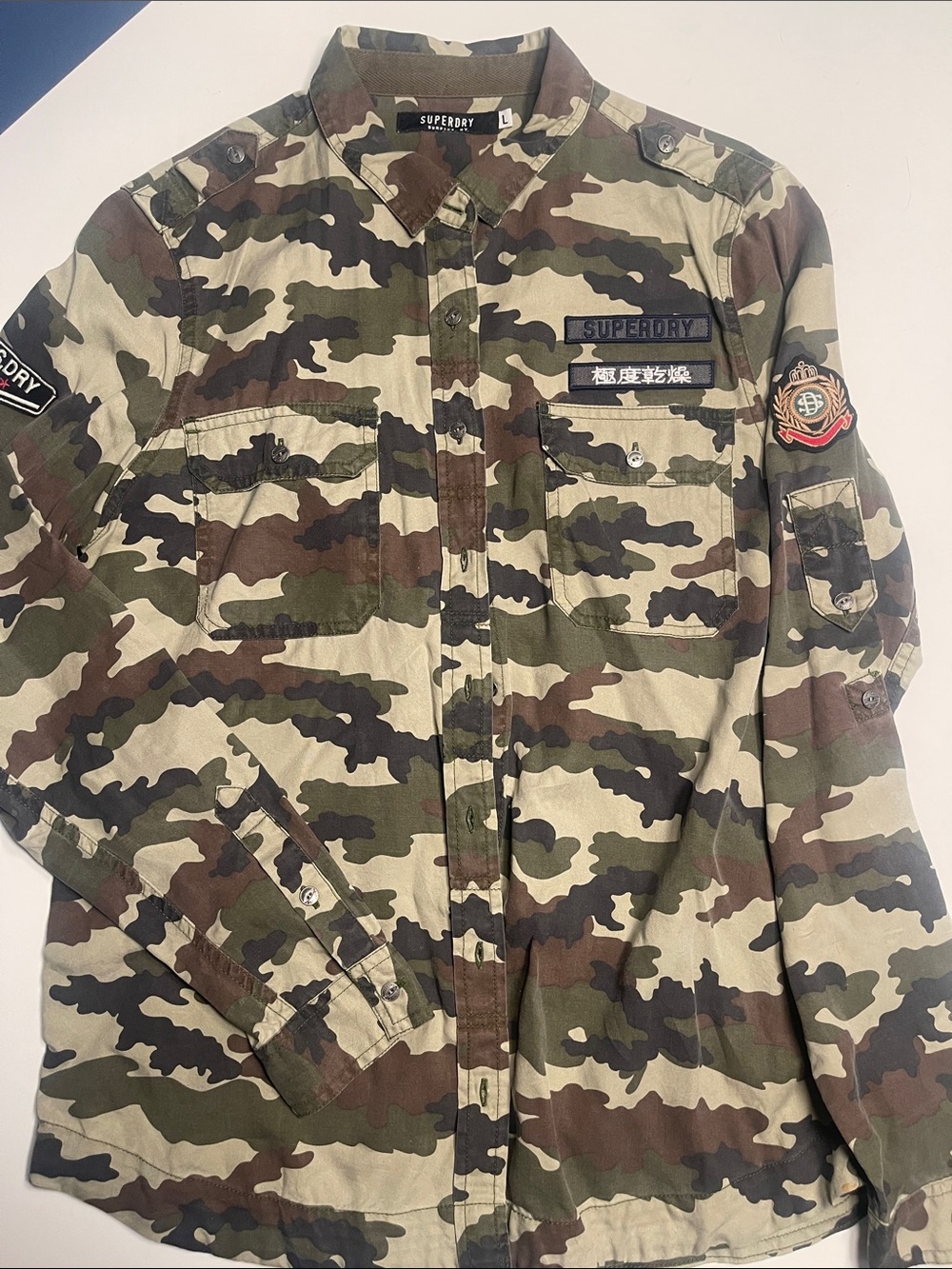 Superdry Camouflage Military-Style Button Shirt - Olive/Brown/Black
